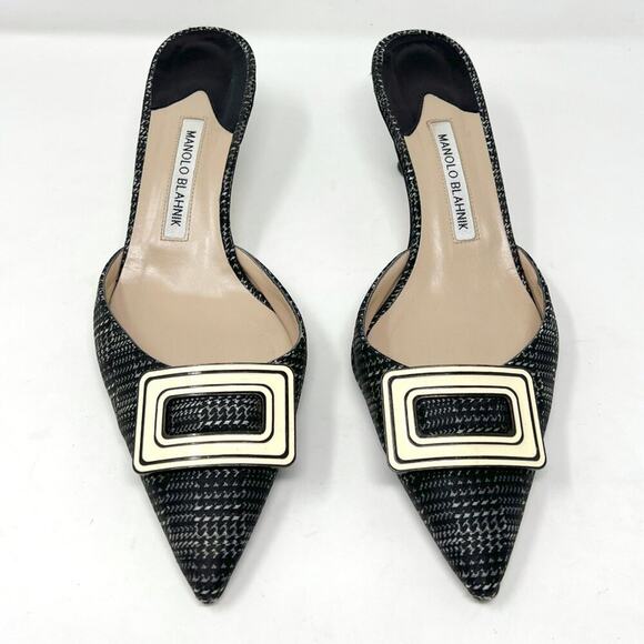 Manolo Blahnik Houndstooth Pointed Mules with Buckle Size 41 - Picture 2 of 8
